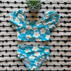 NWOT Cat & Jack Blue Floral Puff-Sleeve Bikini Set